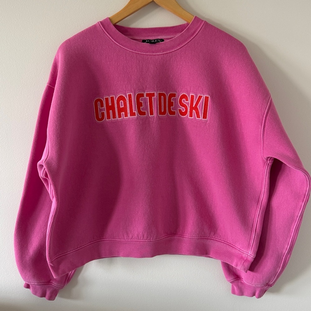 J. Crew Heritage Fleece Chalet De Ski Sweatshirt (Sz L) Regal Rose - Picture 5 of 7